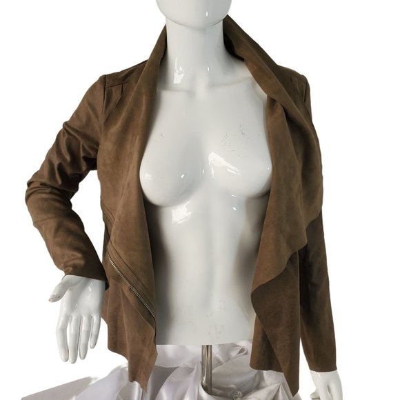 Malibu Sky Microfiber Jacket Top Brown Faux Leather Asymmetrical Zip Women Small - Picture 8 of 12